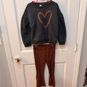 Black Sweatshirt and Leopard Print Pants Set